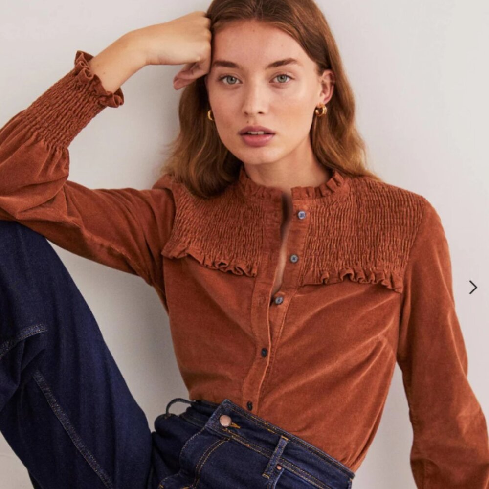 Brand New w Tags! Red Oak BODEN Smocked High Neck Shirt Size UK 12 / US 8